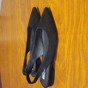 Black suede slingback heels